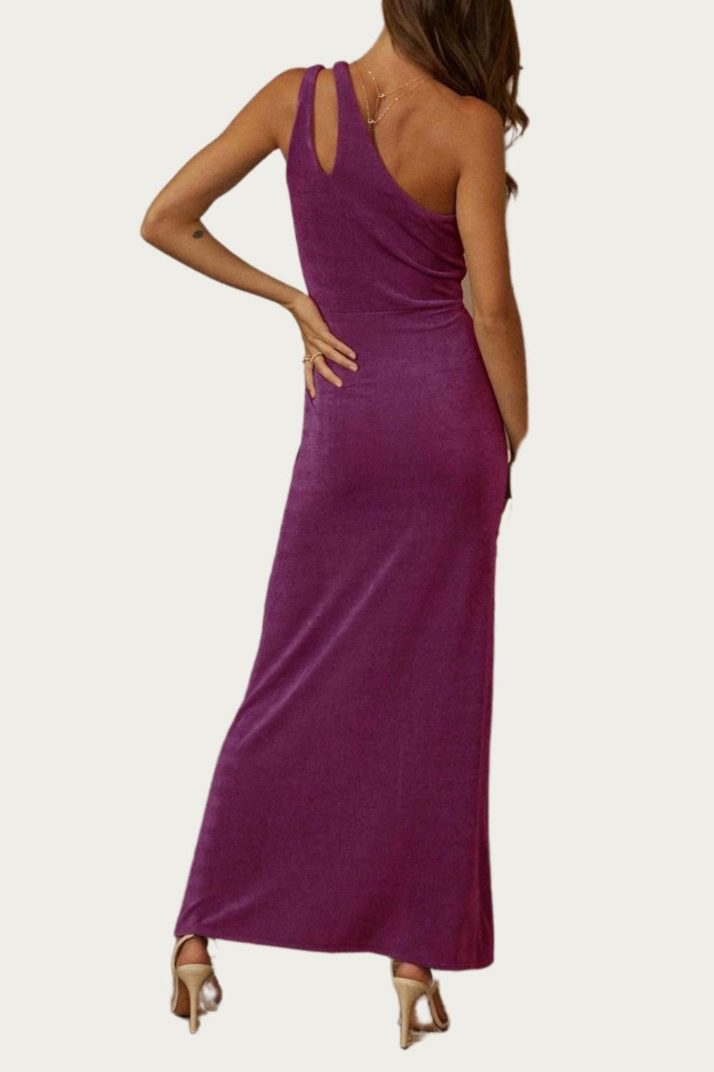 Style 1-387833105-2696 ENDLESS BLU. Size L One Shoulder Purple Side Slit Dress on Queenly