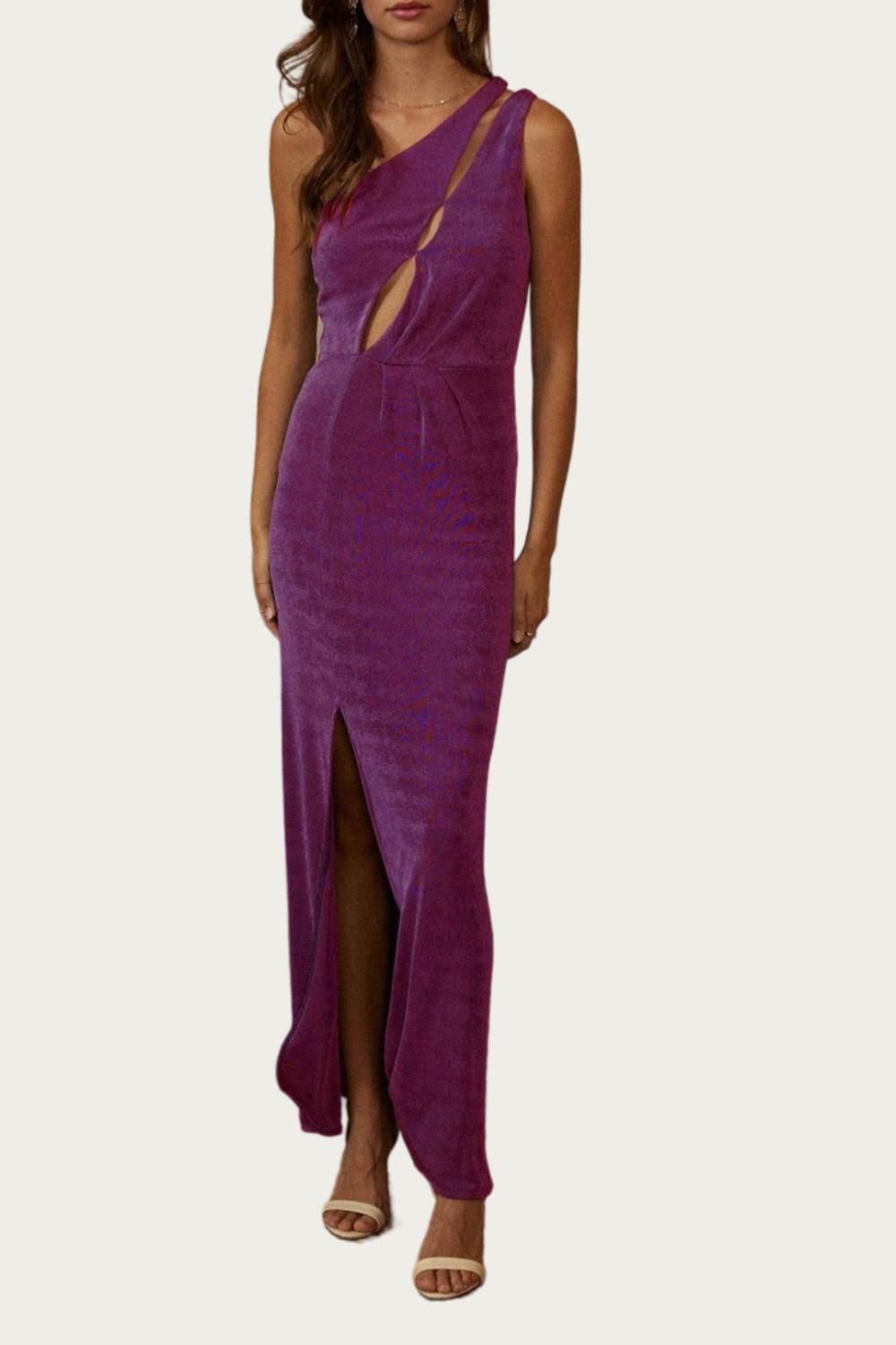 Style 1-387833105-2696 ENDLESS BLU. Size L One Shoulder Purple Side Slit Dress on Queenly