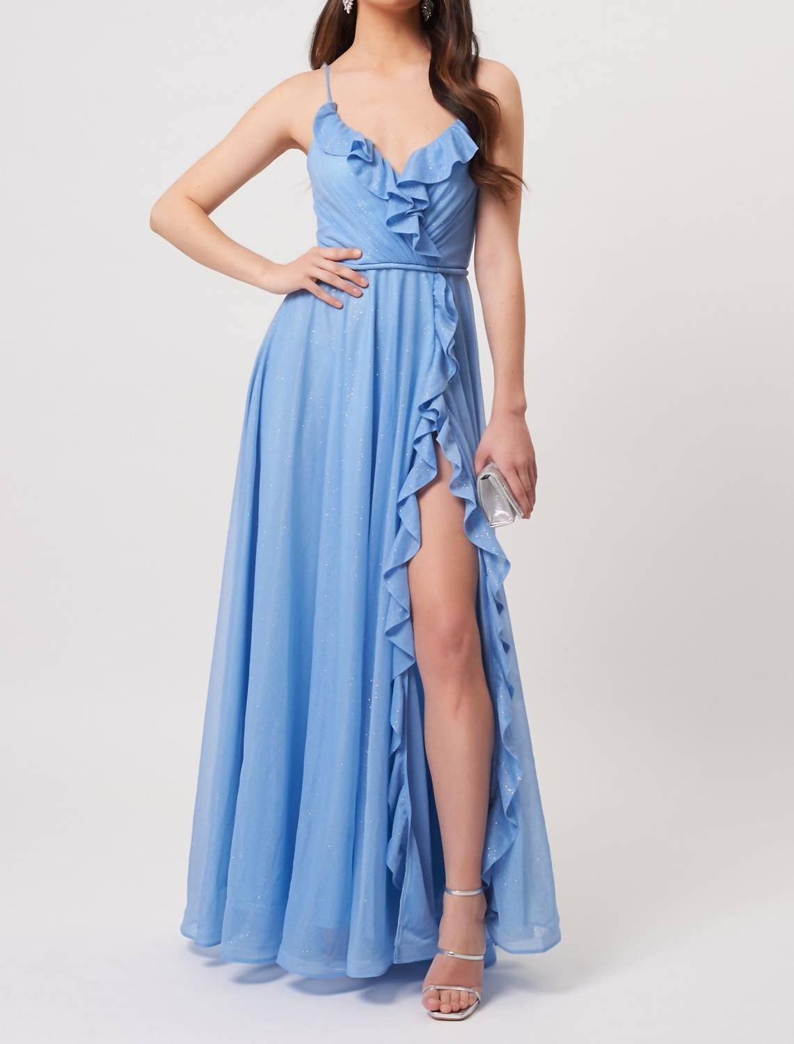 Style 1-3439953331-649 FOREVER UNIQUE Size 2 Bridesmaid Plunge Light Blue  Cocktail Dress on Queenly