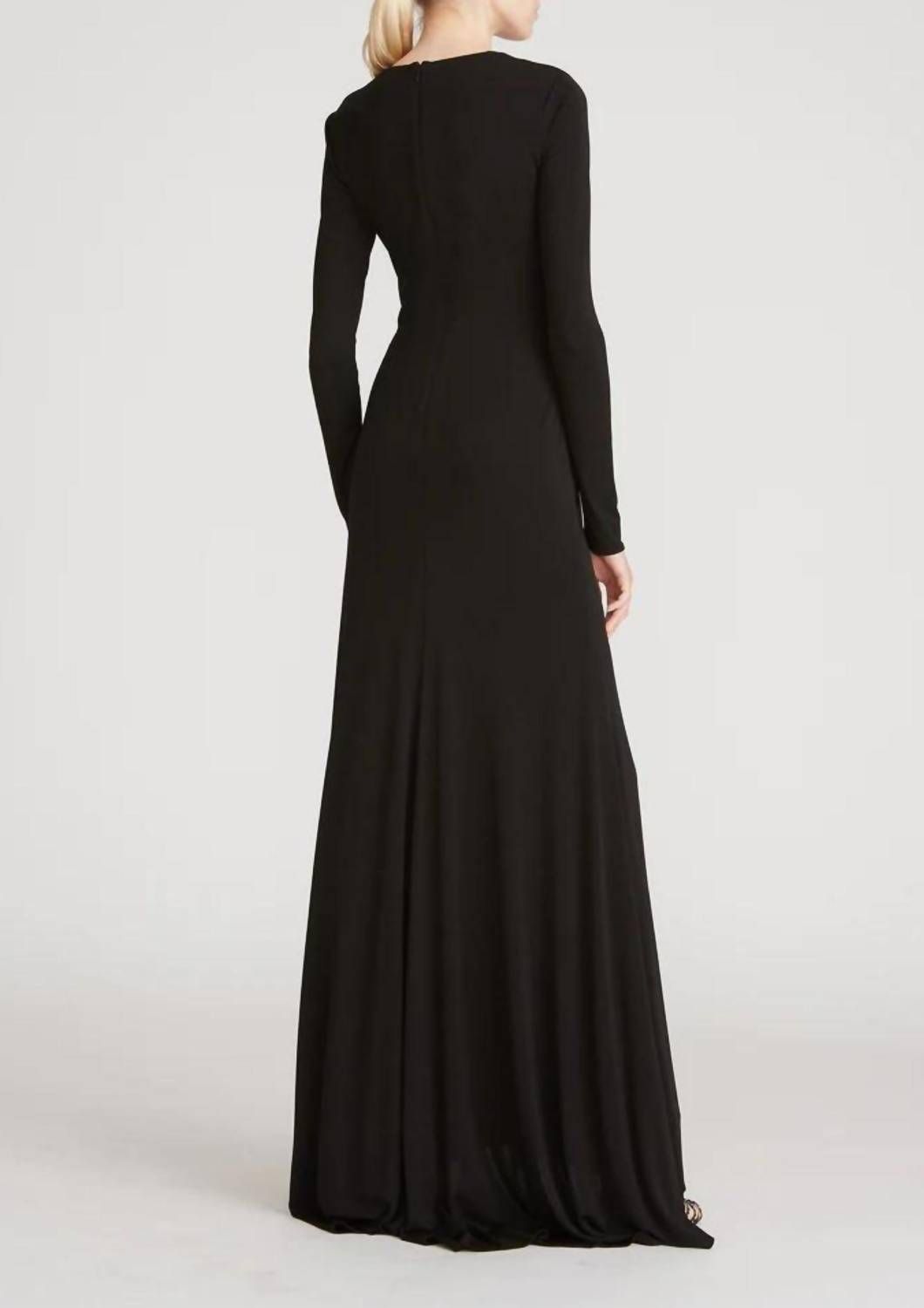 Style 1-3228186113-649 HALSTON HERITAGE Size 2 Plunge Black Floor Length Maxi on Queenly