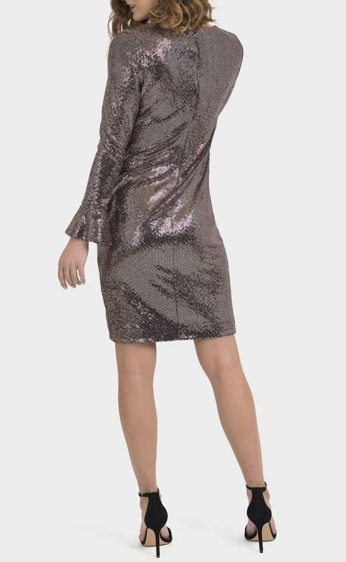 Style 1-1549803542-1901 Joseph Ribkoff Size 6 Homecoming Long Sleeve Rose Gold Cocktail Dress on Queenly