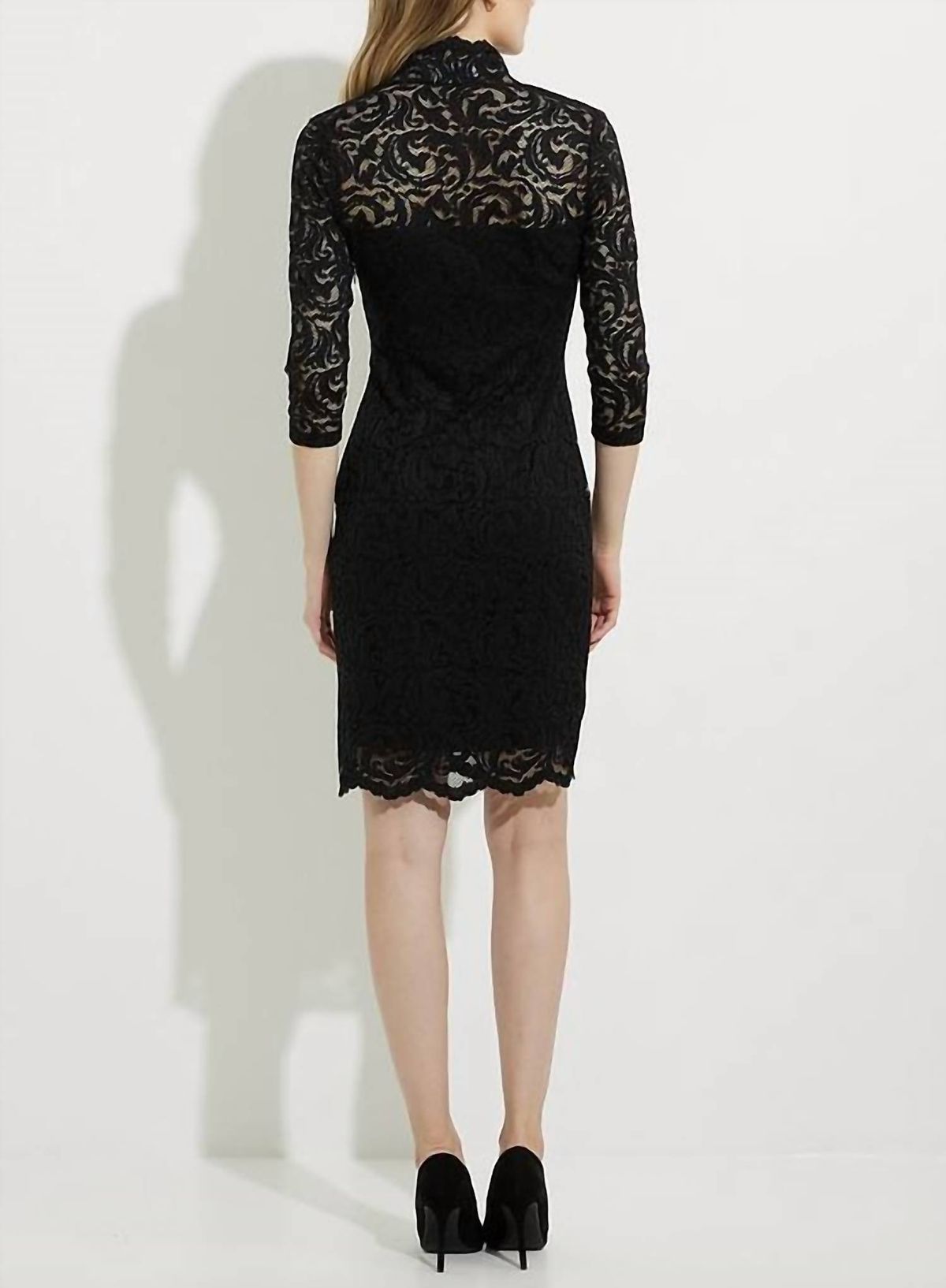 Style 1-3616257679-1901 Joseph Ribkoff Size 6 Lace Black Cocktail Dress on Queenly