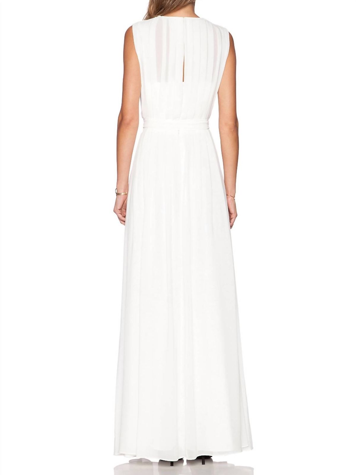 Style 1-1011872484-1498 L'Agence Size 4 Wedding Plunge Sheer White Side Slit Dress on Queenly