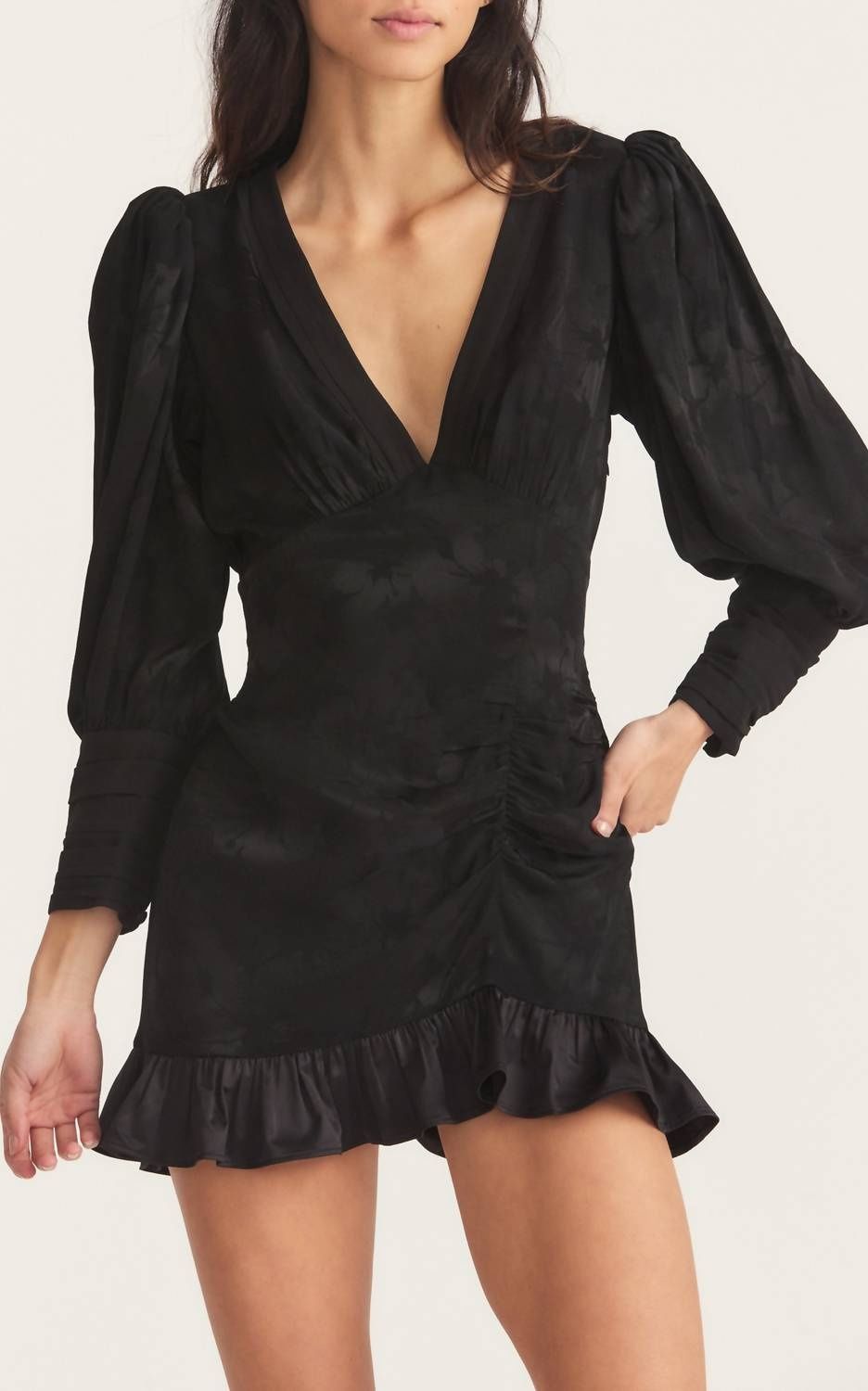 Style 1-481852538-1901 LoveShackFancy Size 6 Plunge Black Cocktail Dress on Queenly