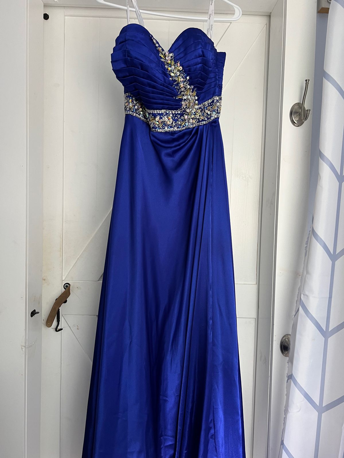 Tiffany Designs Size 6 Prom Strapless Blue Side Slit Dress on Queenly
