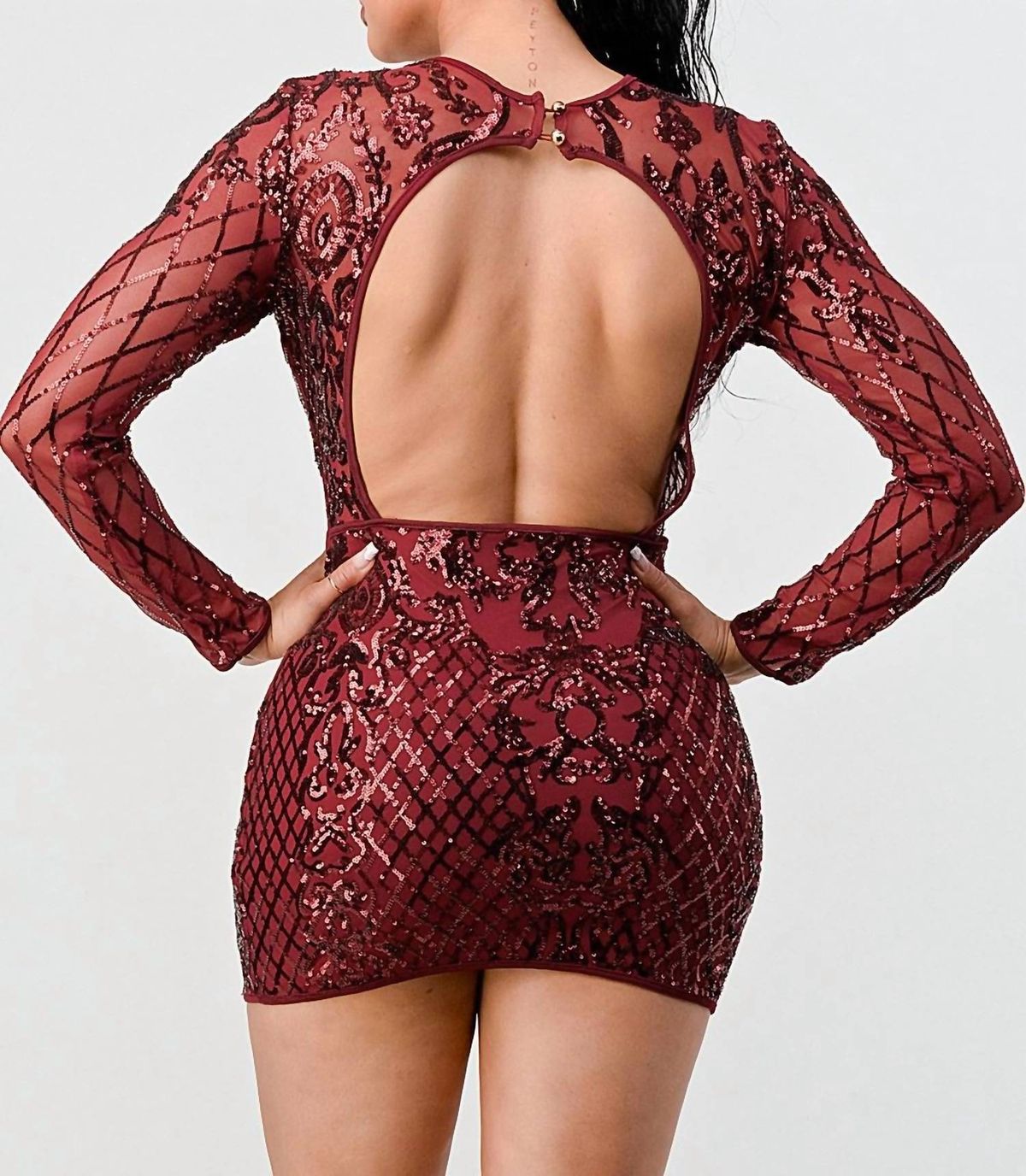 Style 1-1169586170-2901 PRIVY Size M Homecoming Long Sleeve Sequined Burgundy Red Cocktail Dress on Queenly