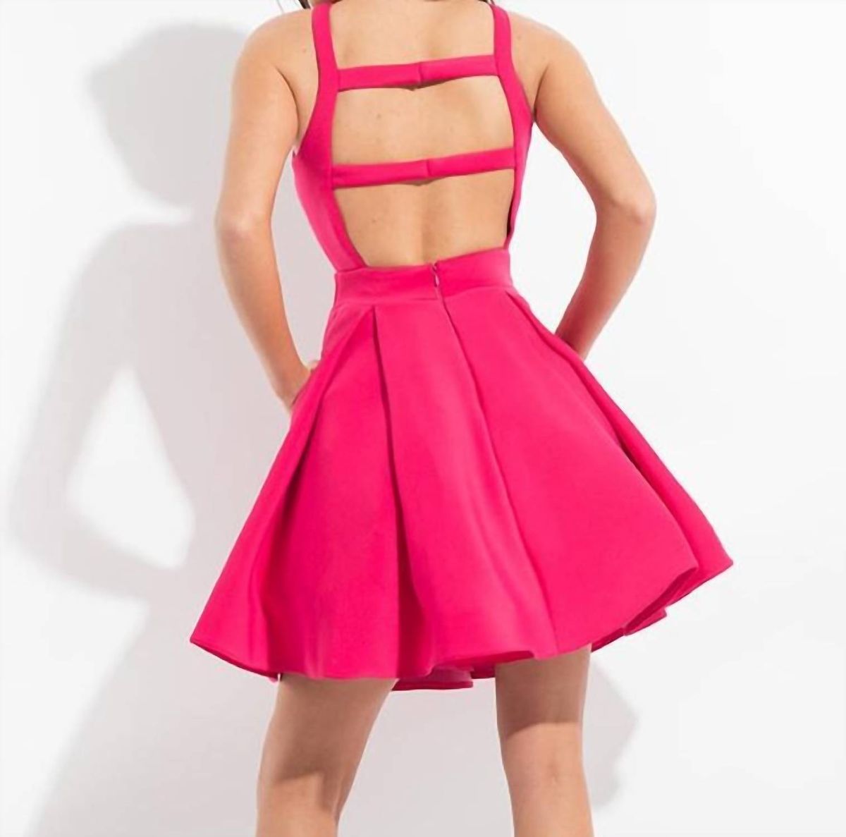 Style 1-3287535965-1901 RACHEL ALLAN Size 6 Homecoming Halter Hot Pink Cocktail Dress on Queenly