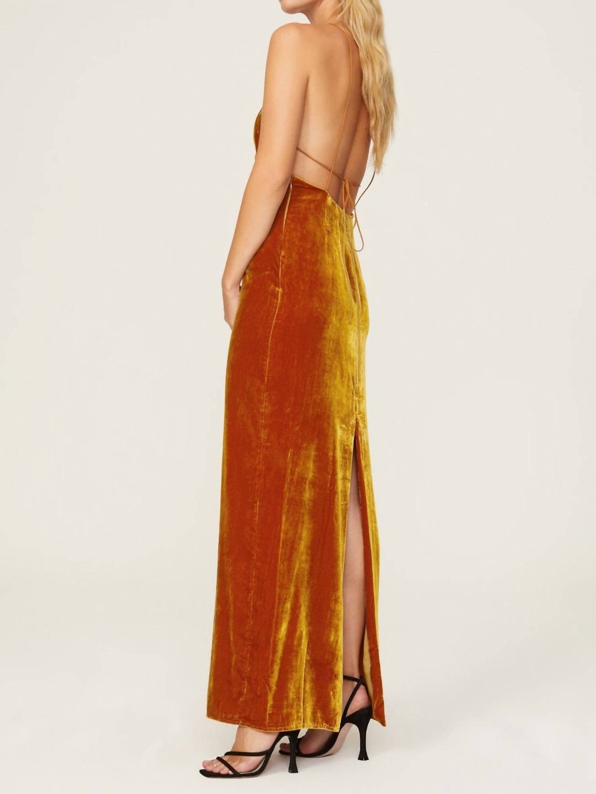 Style 1-1024279214-2901 RONNY KOBO Size M Wedding Guest Plunge Velvet Orange Floor Length Maxi on Queenly