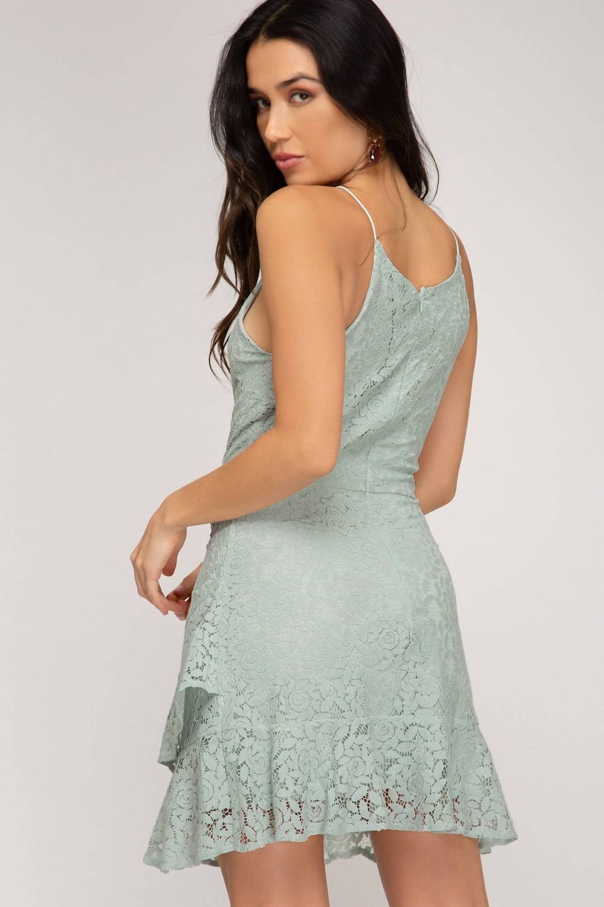 Style 1-158919065-2791 SHE + SKY Size L Lace Green Cocktail Dress on Queenly