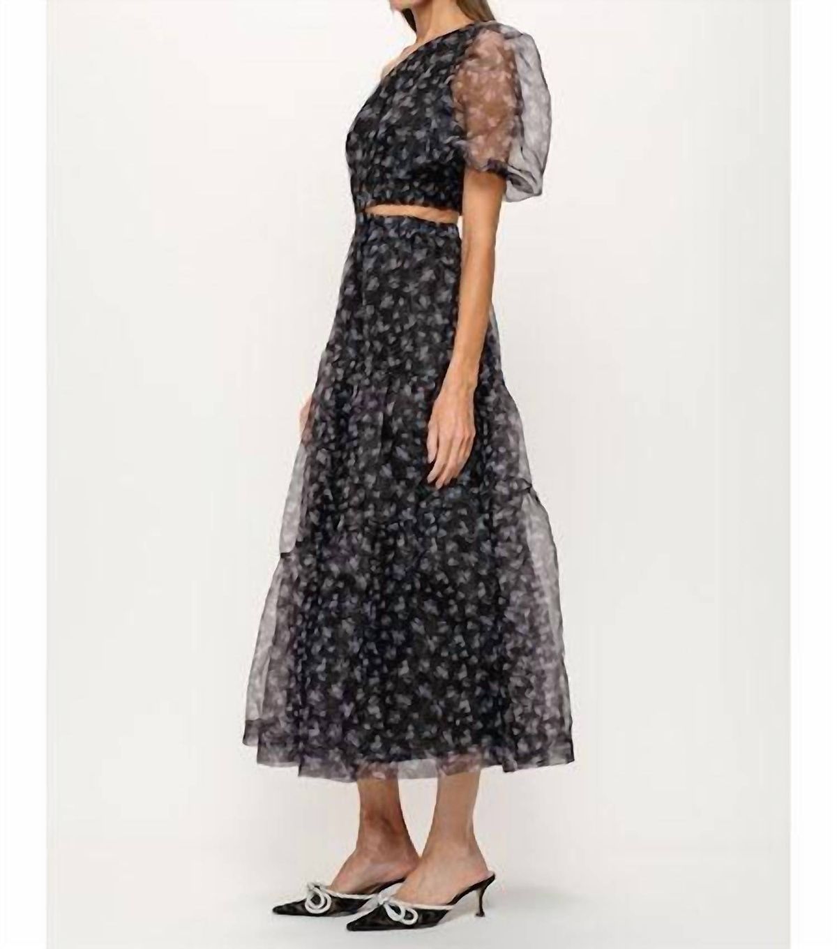 Style 1-604993502-3011 Sofie the Label Size M Homecoming One Shoulder Floral Black Cocktail Dress on Queenly