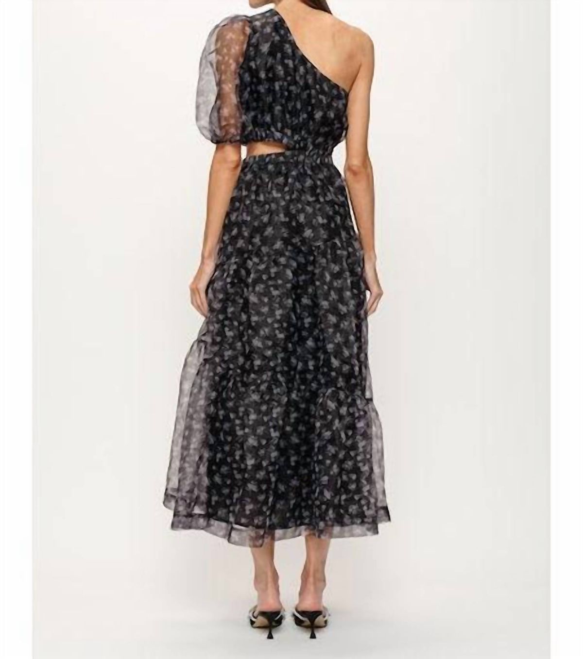 Style 1-604993502-3011 Sofie the Label Size M Homecoming One Shoulder Floral Black Cocktail Dress on Queenly