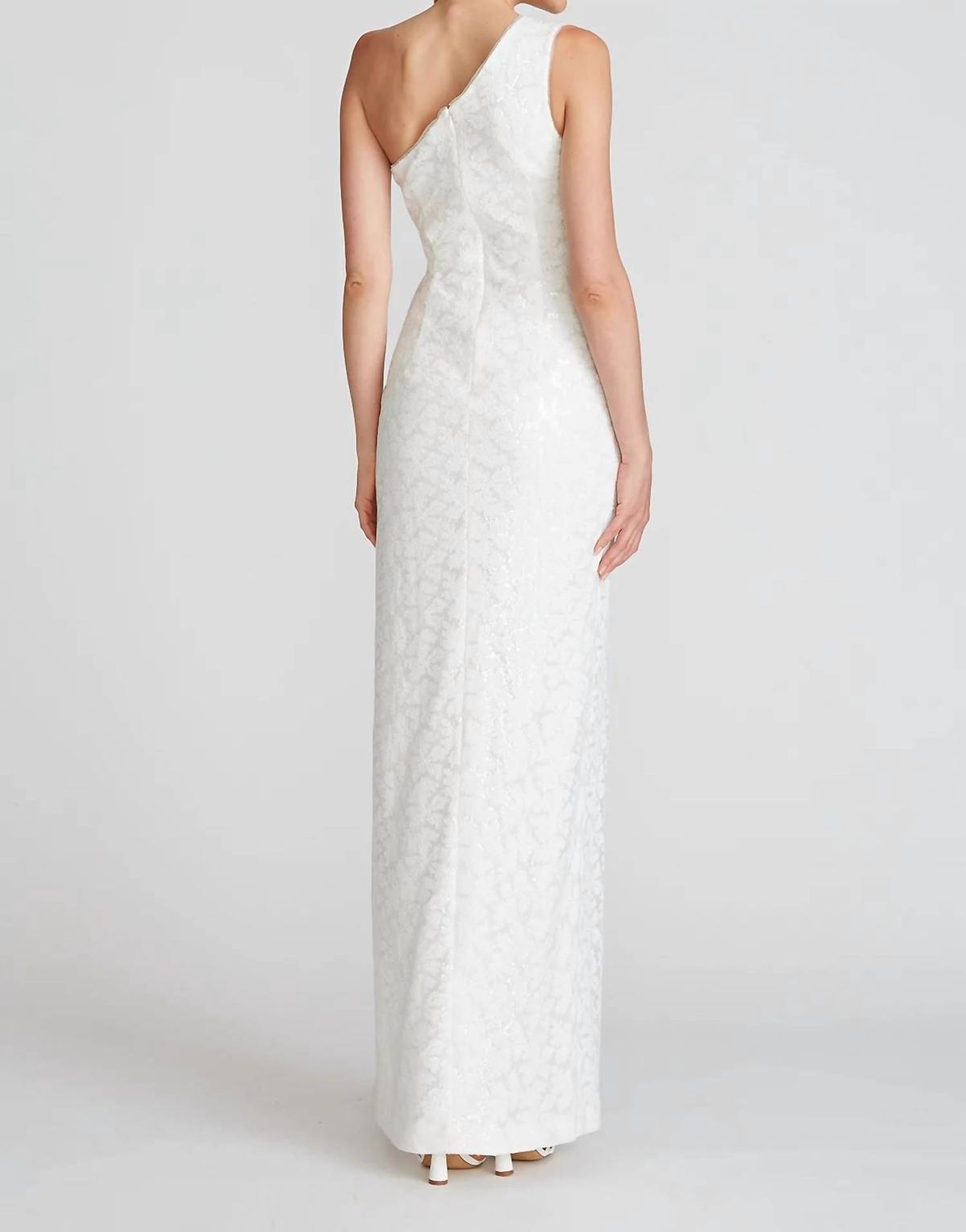 Style 1-807952321-1901 THEIA Size 6 Pageant One Shoulder White Side Slit Dress on Queenly