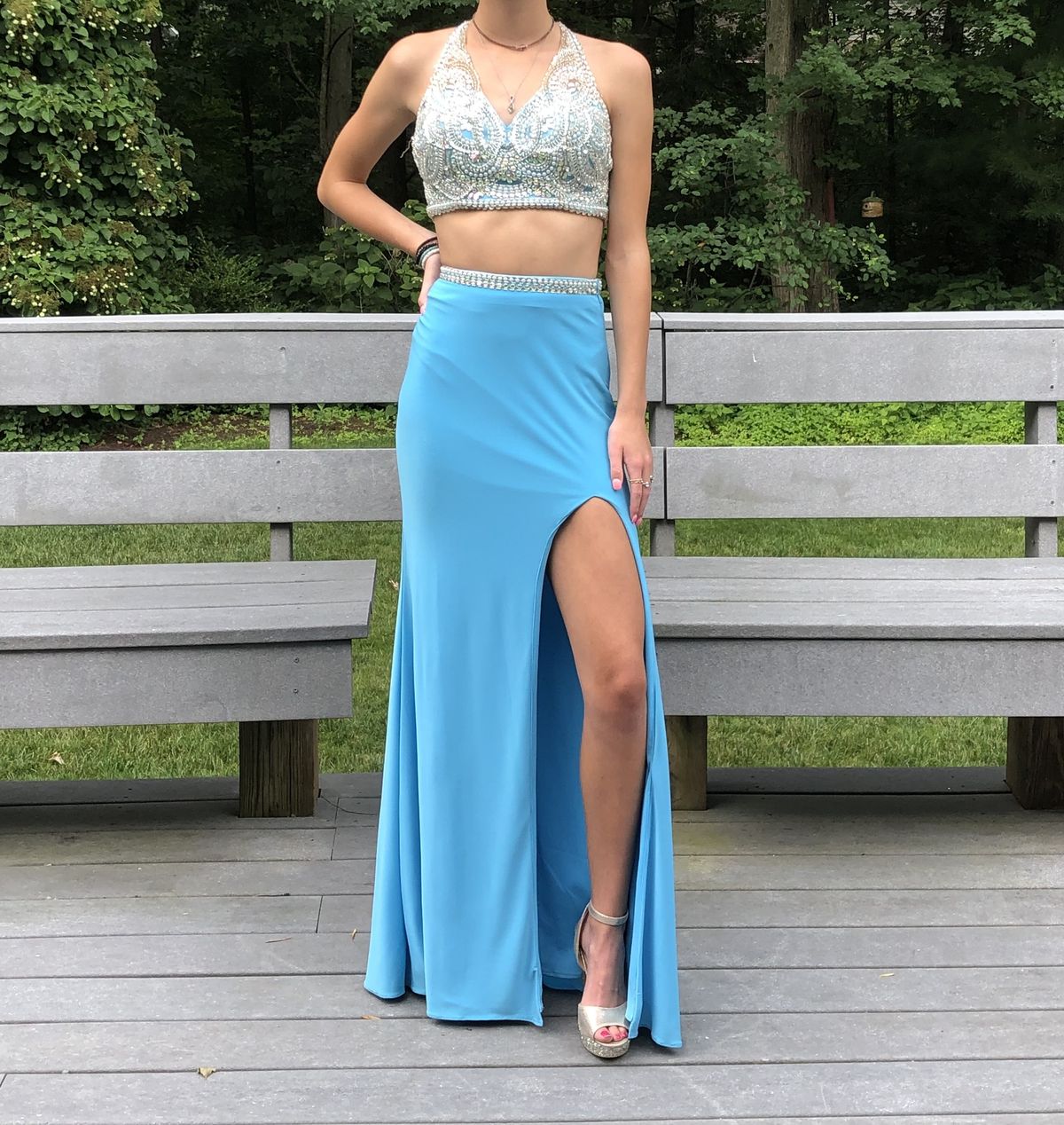 Blush Prom Size 0 Blue Side Slit Dress on Queenly