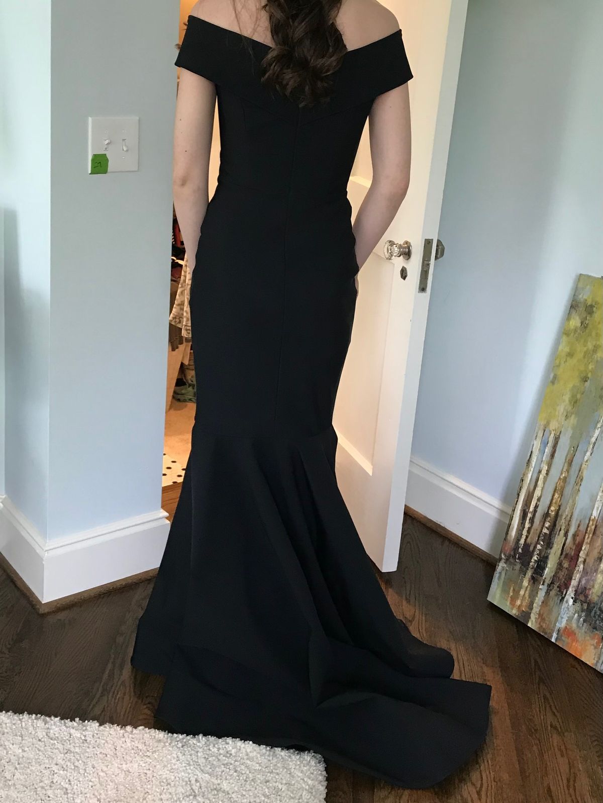 Tarik Ediz Size 6 Prom Off The Shoulder Black Mermaid Dress on Queenly
