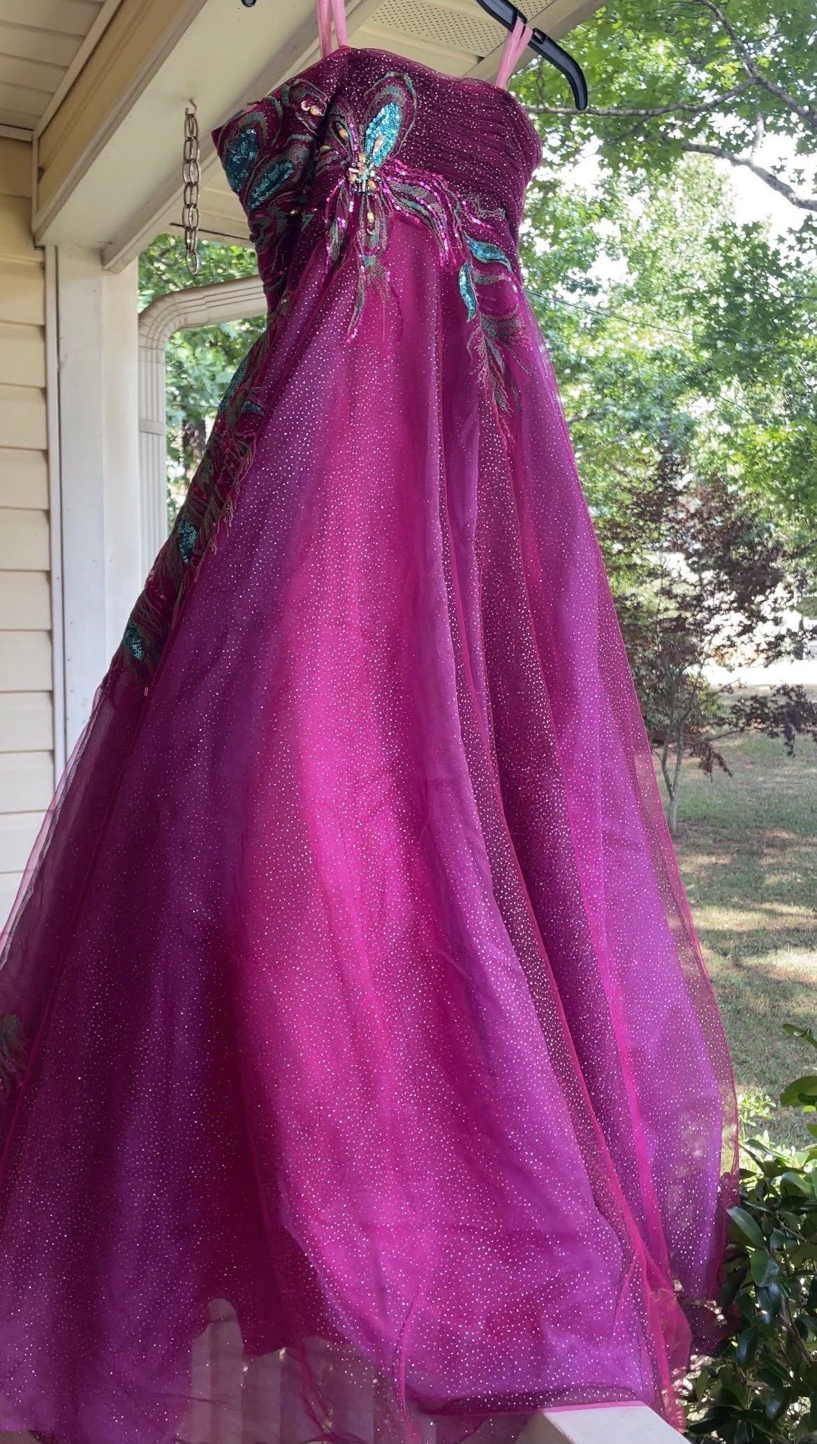 Pink Size 12 Prom Strapless Sequined Hot Pink Ball Gown on Queenly