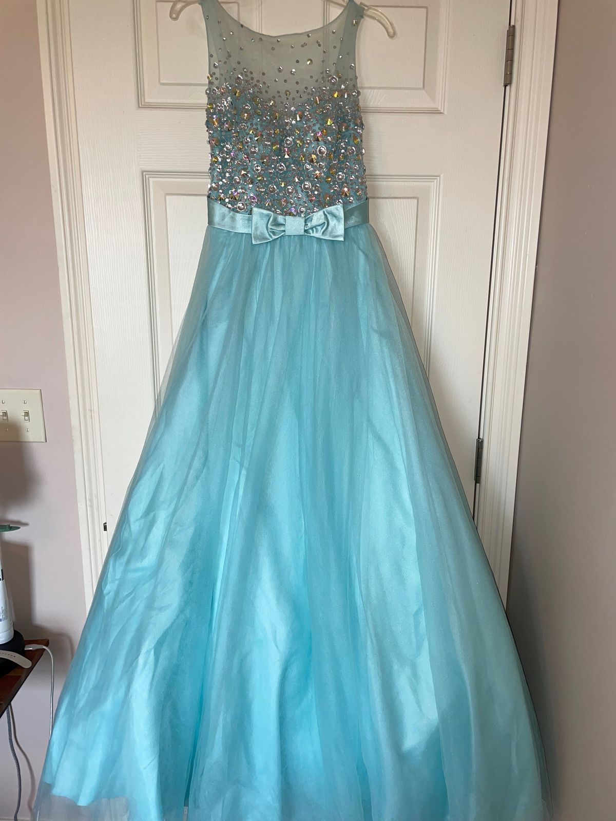 Mac Duggal Size 4 Prom High Neck Blue Ball Gown on Queenly