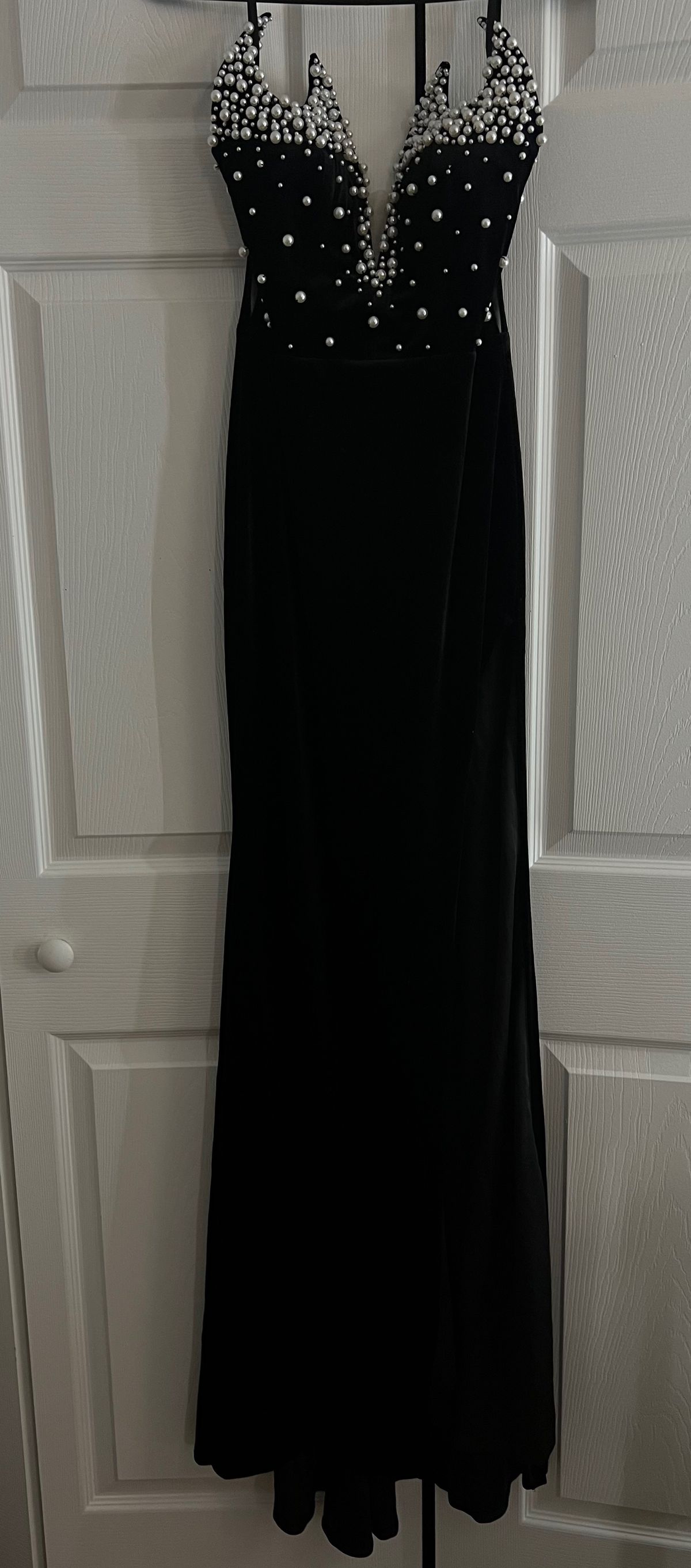Size S Prom Strapless Black Side Slit Dress on Queenly