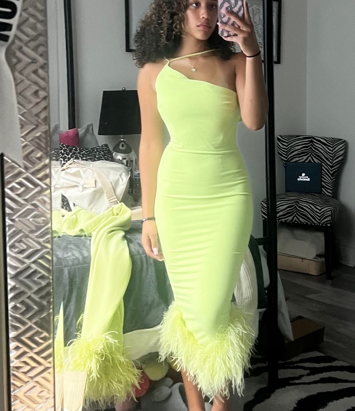 Style Alissa House of CB Size S Nightclub One Shoulder Green Cocktail Dress on Queenly