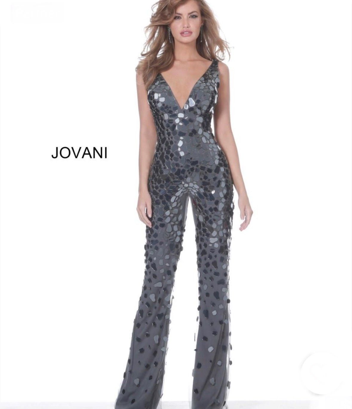 Jovani 05669 Strapless Sweetheart Feathered Long Jumpsuit