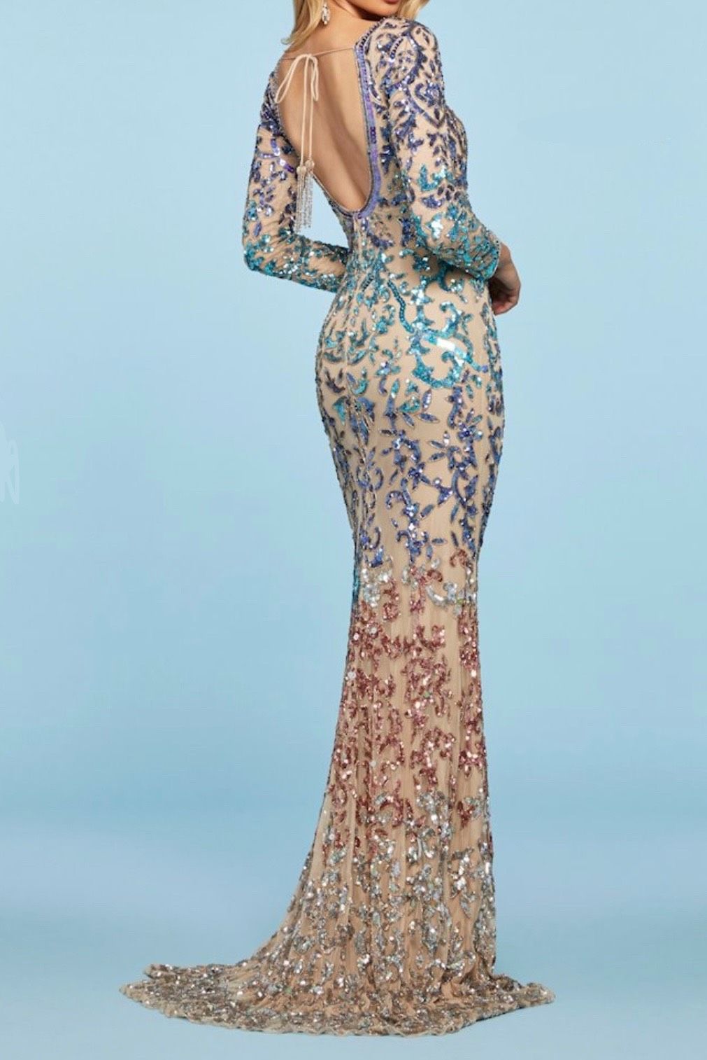 Style 53451 Sherri Hill Size 8 Prom Long Sleeve Multicolor A-line Dress on Queenly
