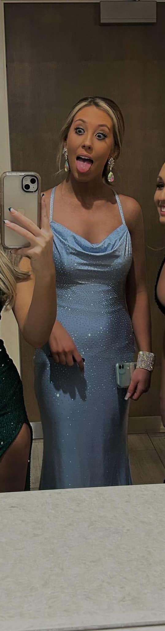 Portia and Scarlett Size 2 Prom Sequined Light Blue Dress With Train on Queenly