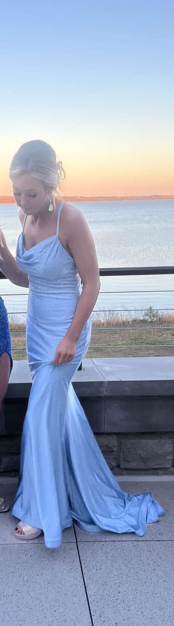 Portia and Scarlett Size 2 Prom Sequined Light Blue Dress With Train on Queenly