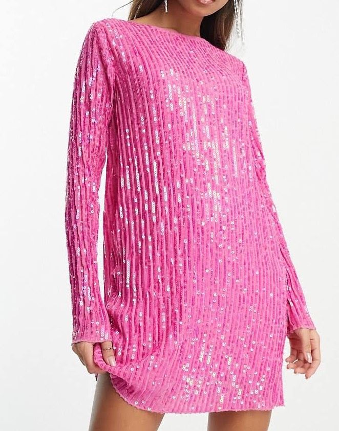 ASOS Design Size 8 Homecoming Long Sleeve Hot Pink Cocktail Dress on Queenly