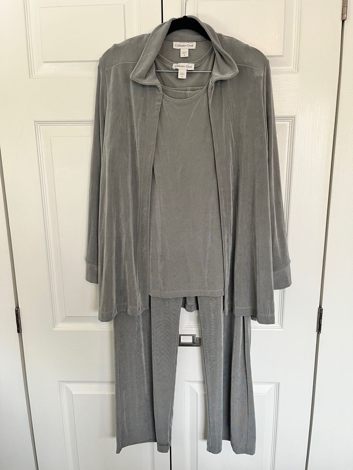 Coldwater Creek Size M Long Sleeve Silver Formal Jumpsuit on Queenly