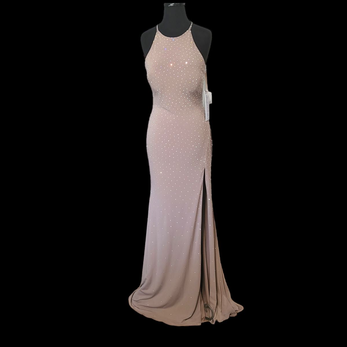 Style 49767 Jovani Size 8 Prom Sequined Nude Side Slit Dress on Queenly
