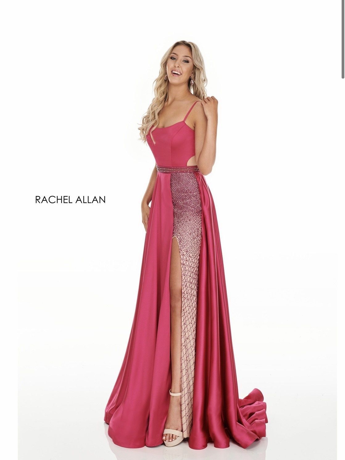 Rachel Allan Size 8 Prom Sequined Hot Pink Side Slit Dress on Queenly