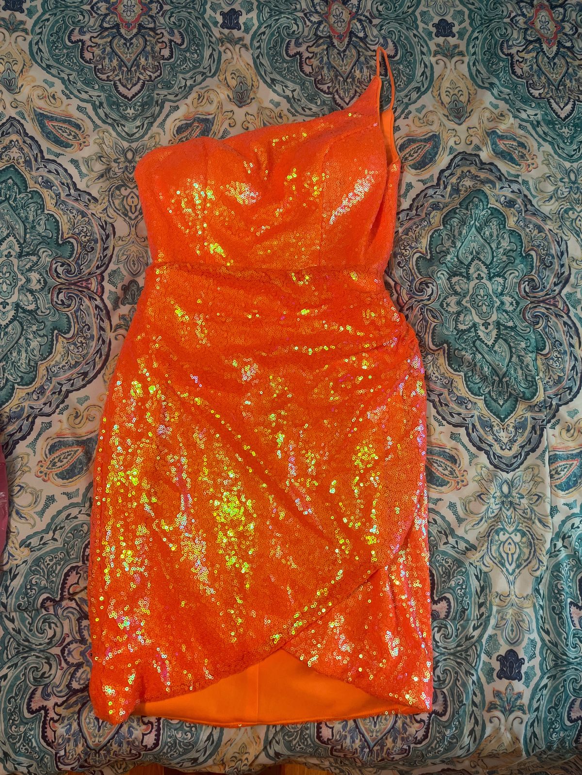 Alyce Paris Size 0 Prom One Shoulder Orange Cocktail Dress on Queenly