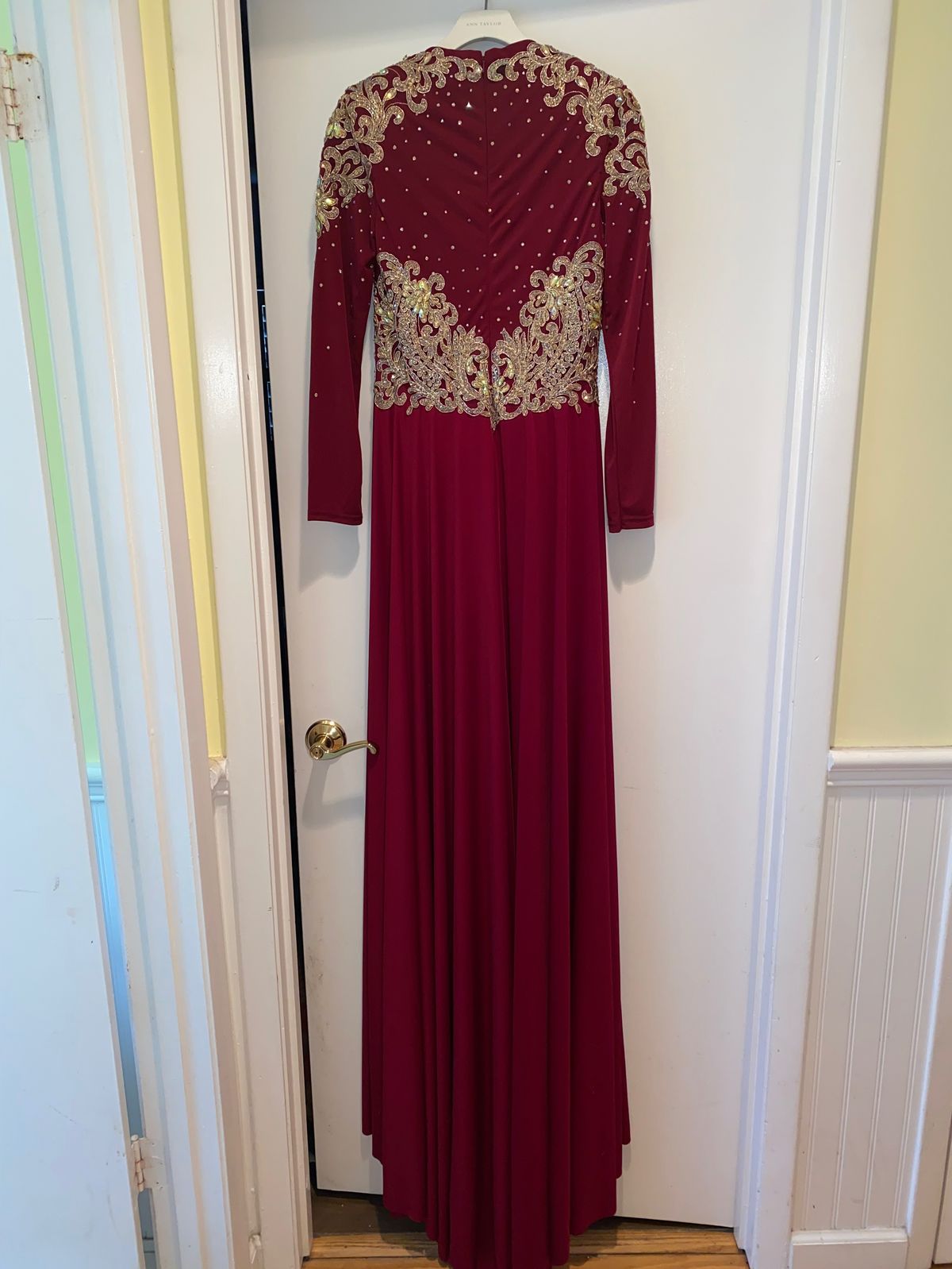 Johnathan Kayne Size 6 Wedding Guest Long Sleeve Burgundy Red Dress With Train on Queenly