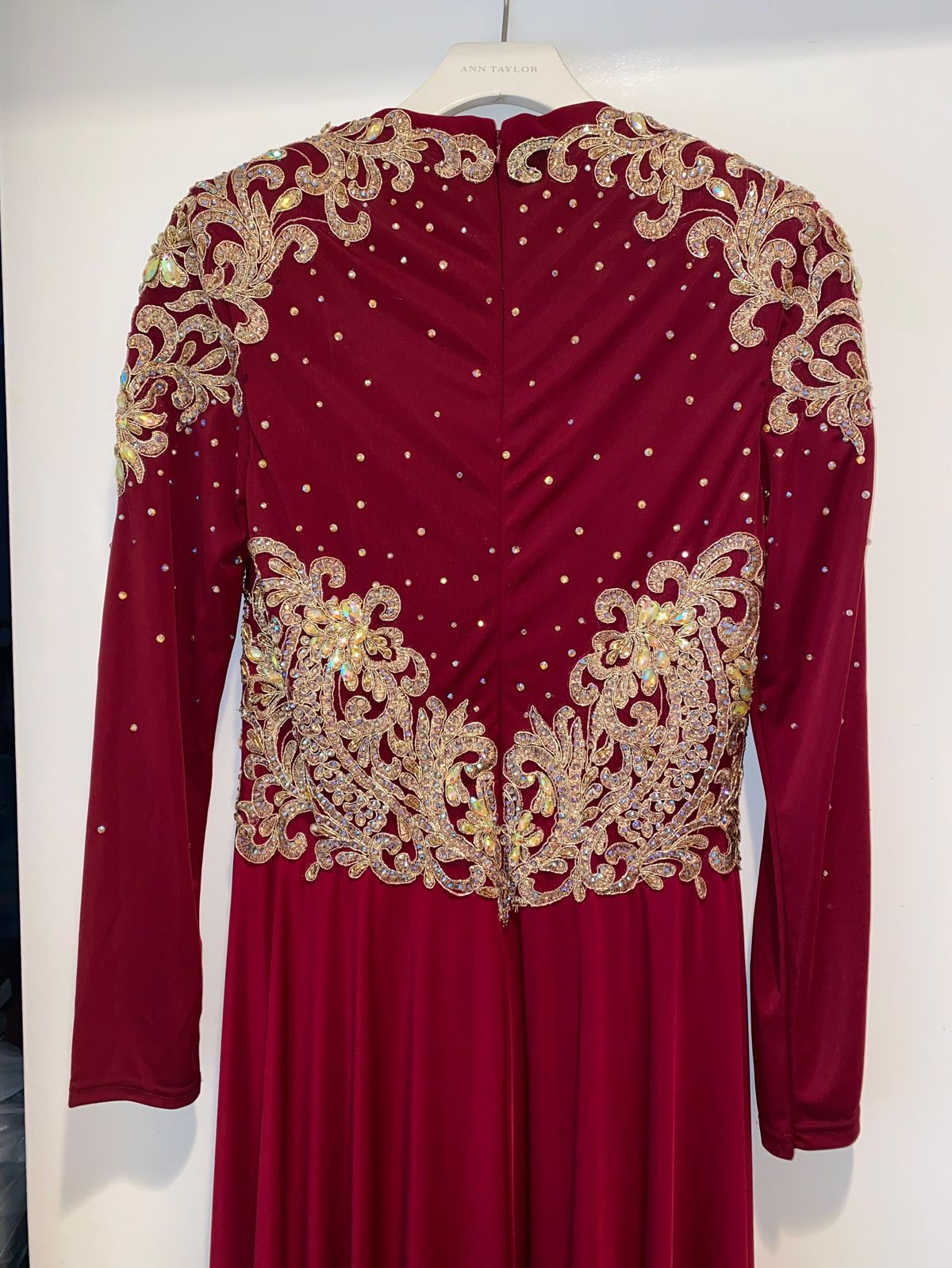 Johnathan Kayne Size 6 Wedding Guest Long Sleeve Burgundy Red Dress With Train on Queenly