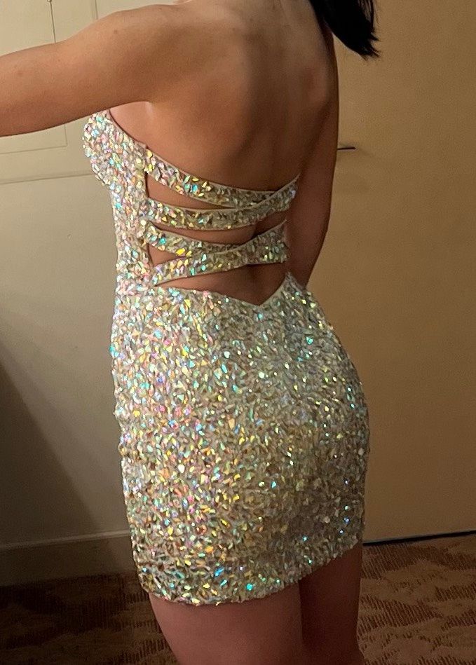 Jovani Size 2 Prom Strapless Sequined Nude Cocktail Dress on Queenly