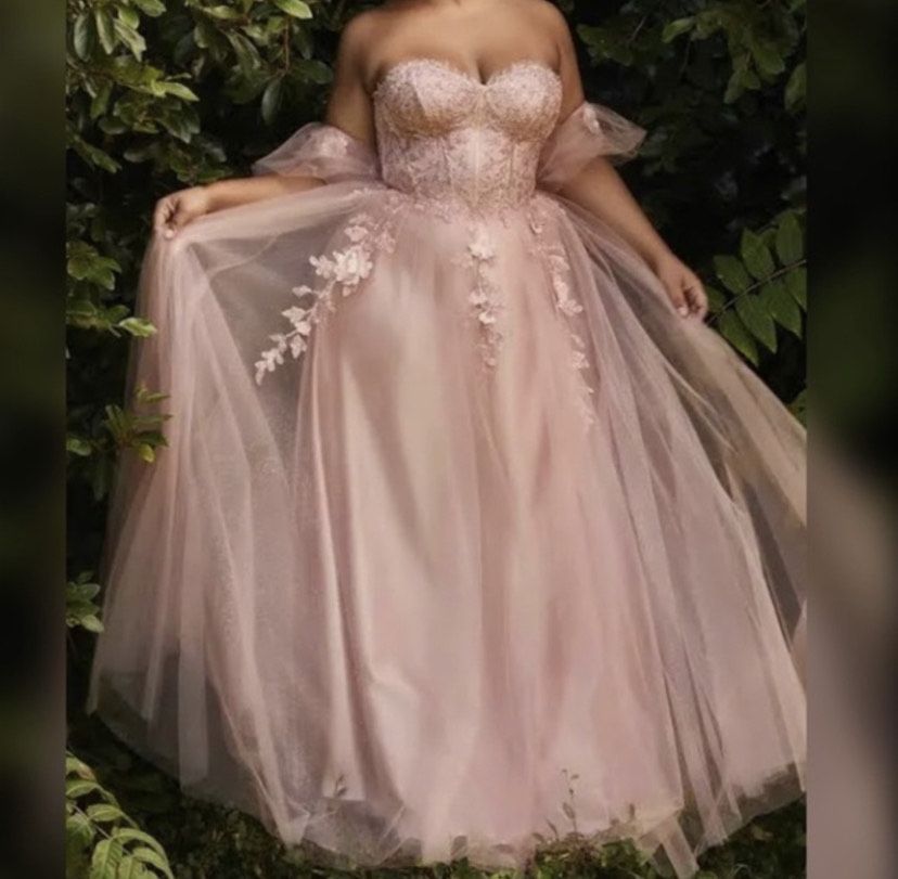 Size 2X Prom Off The Shoulder Floral Rose Gold Ball Gown on Queenly