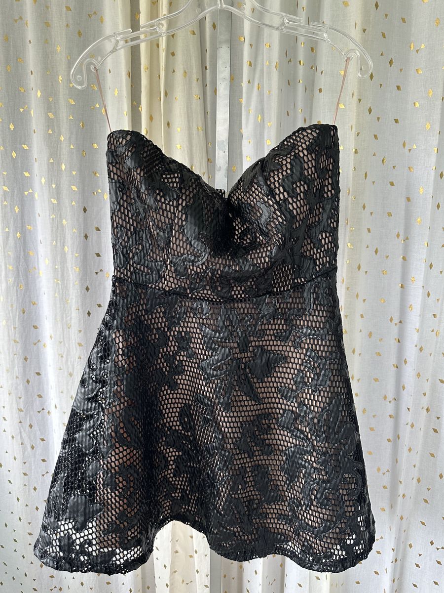 Guess Size 8 Homecoming Strapless Lace Black Cocktail Dress on Queenly
