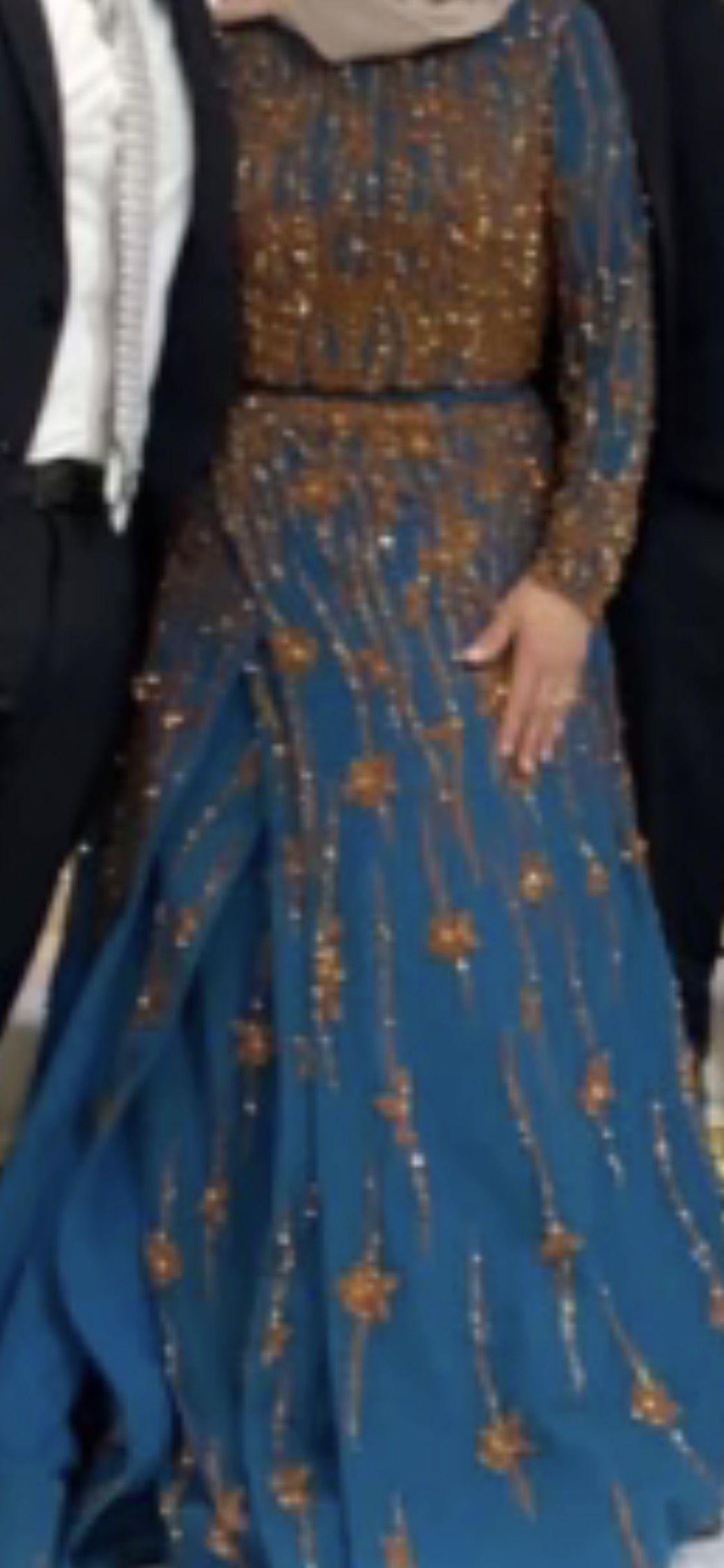 Style Custom made Ahmad issa couture Size 8 Wedding Guest Long Sleeve Sequined Blue A-line Dress on Queenly