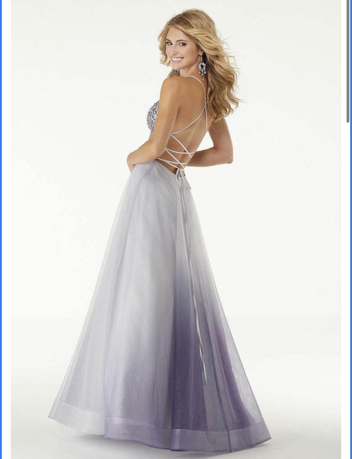Style 45006 MoriLee Size 4 Prom Plunge Purple Ball Gown on Queenly