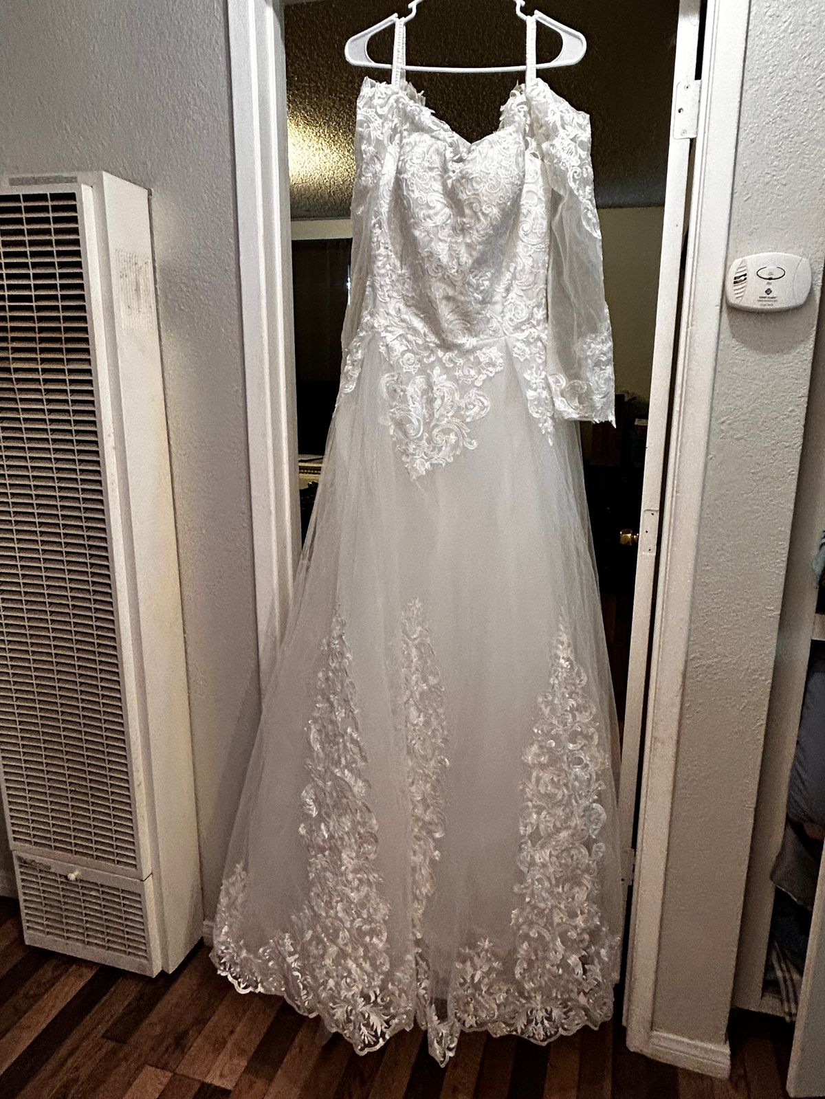 Size 12 Wedding Long Sleeve Lace White Dress With Train on Queenly