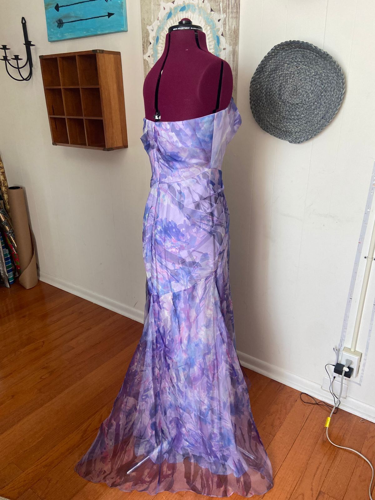 Style EG1528 Badgley Mischka Size 8 Strapless Floral Purple Floor Length Maxi on Queenly
