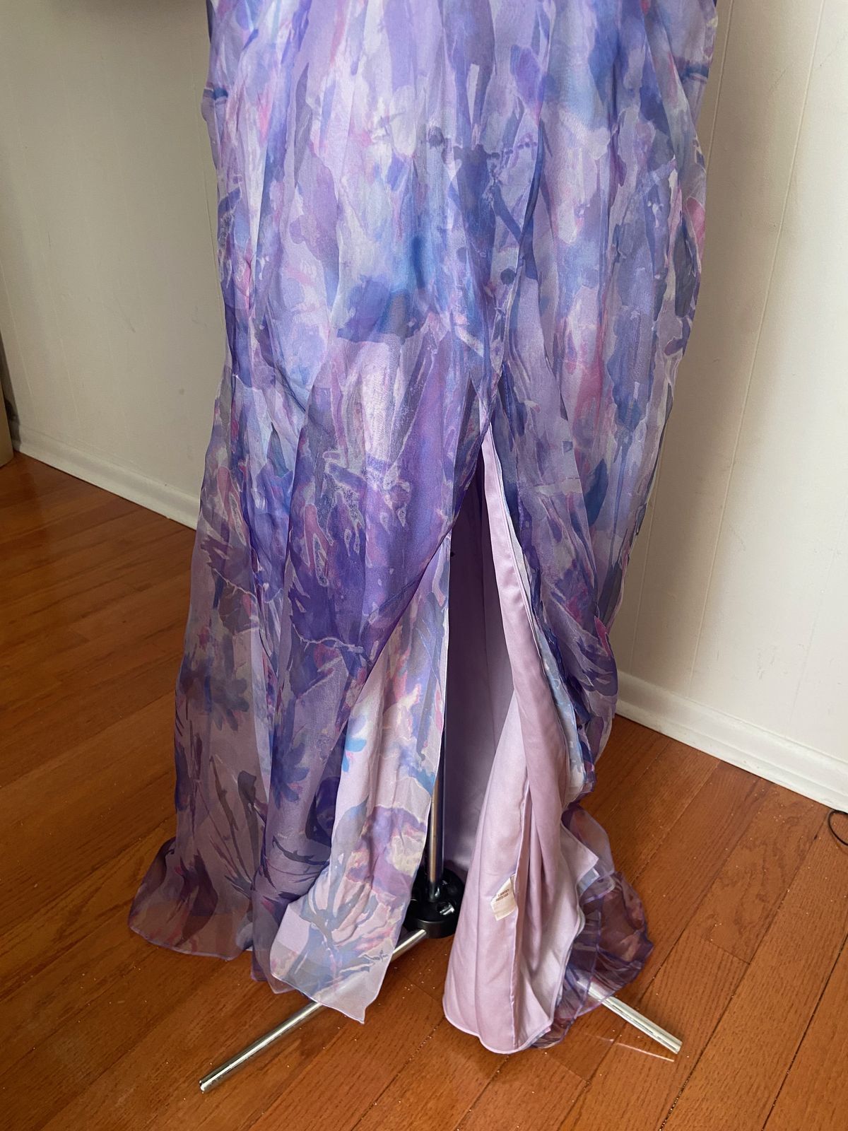 Style EG1528 Badgley Mischka Size 8 Strapless Floral Purple Floor Length Maxi on Queenly