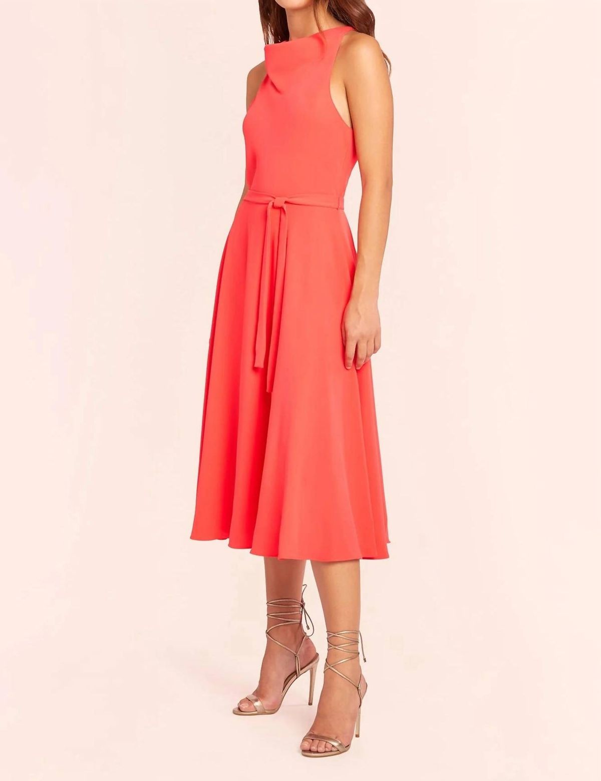 Style 1-570022710-3236 Amanda Uprichard Size S Wedding Guest High Neck Coral Cocktail Dress on Queenly