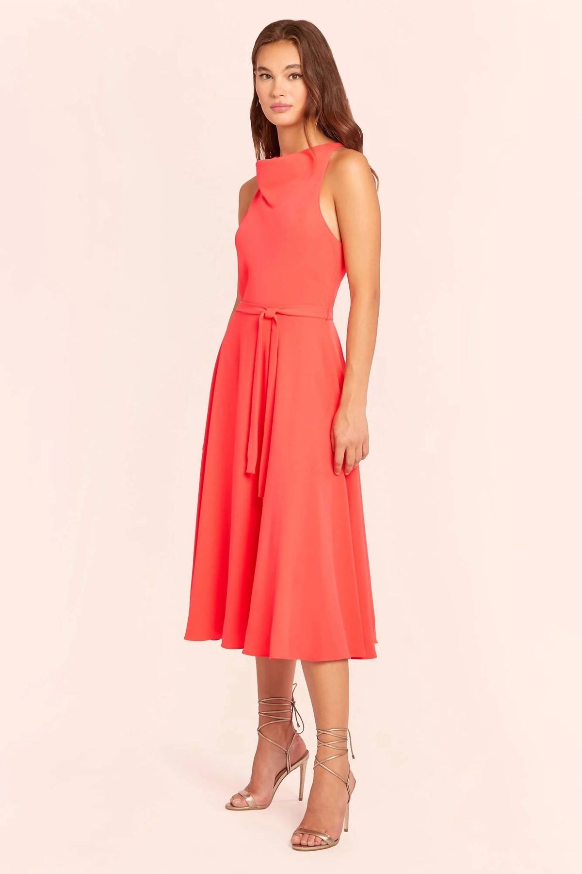 Style 1-570022710-3236 Amanda Uprichard Size S Wedding Guest High Neck Coral Cocktail Dress on Queenly