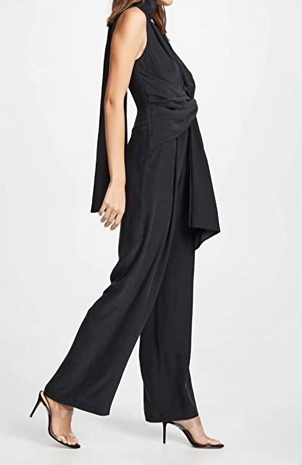 Style 1-1403176281-1901 ACLER Size 6 Satin Black Formal Jumpsuit on Queenly