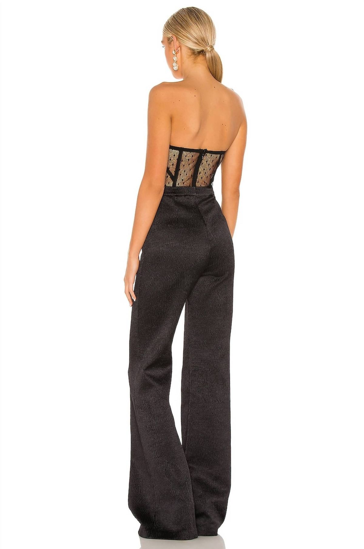 Style 1-3115860003-2901 ALEXIS Size M Wedding Guest Strapless Sequined Black Formal Jumpsuit on Queenly