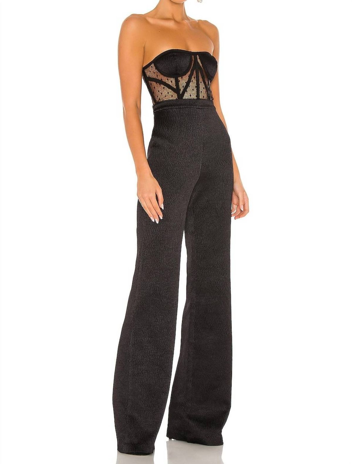 Style 1-3115860003-2901 ALEXIS Size M Wedding Guest Strapless Sequined Black Formal Jumpsuit on Queenly