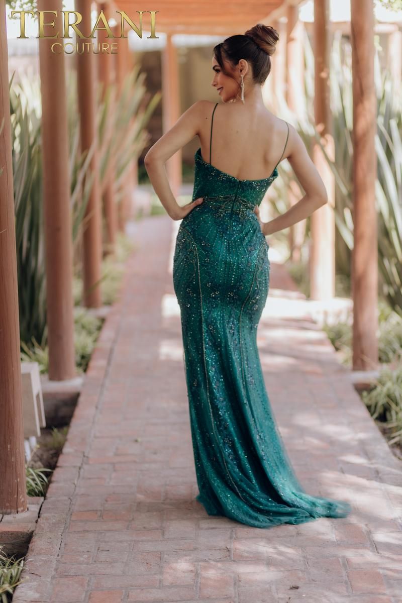 Style 232GL1402 Terani Couture Size 4 Pageant Emerald Green Floor Length Maxi on Queenly