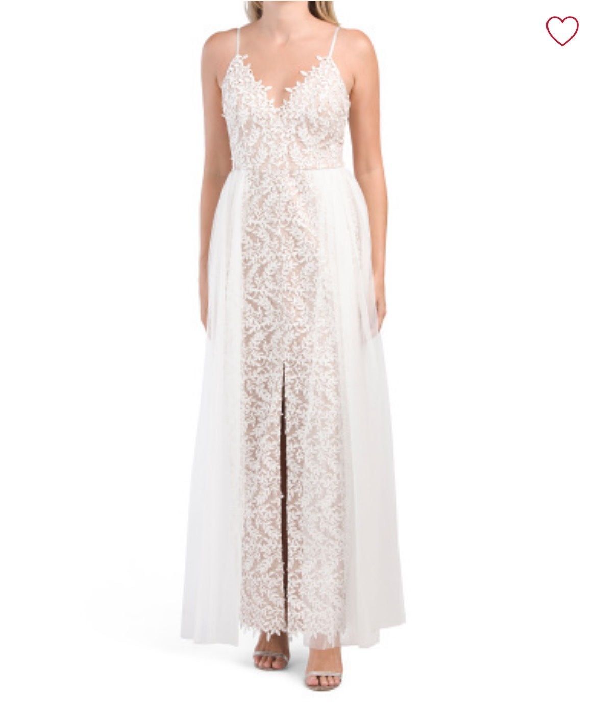 Aidan Mattox Size 4 Plunge Lace White Floor Length Maxi on Queenly