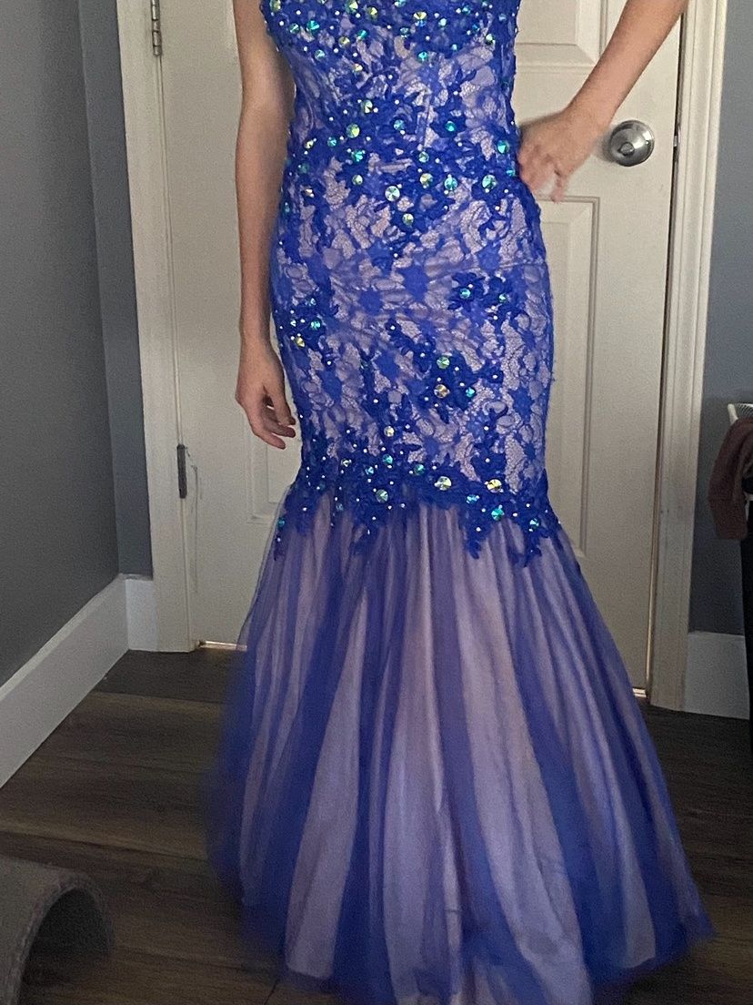MoriLee Size 2 Prom Strapless Blue Mermaid Dress on Queenly