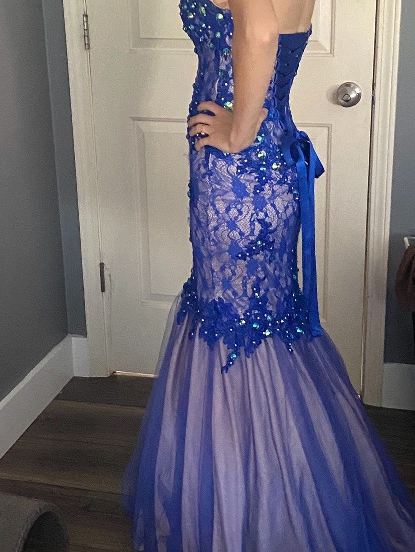 MoriLee Size 2 Prom Strapless Blue Mermaid Dress on Queenly